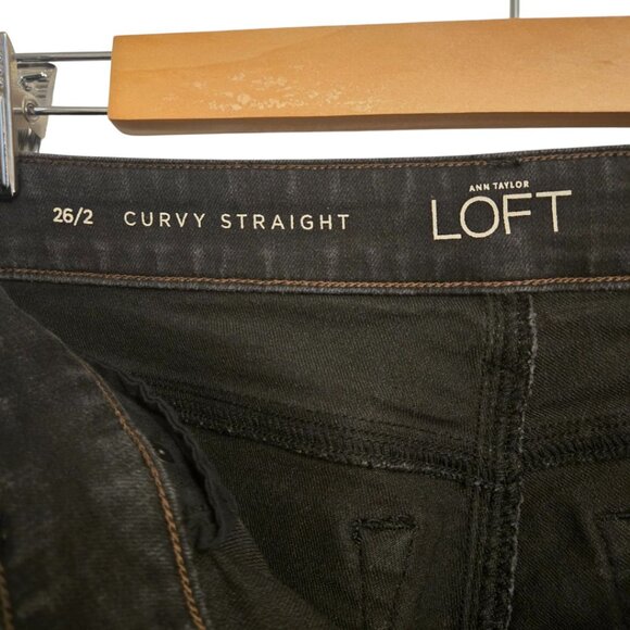 Ann Taylor LOFT Curvy Straight Jeans Women 26/2 Black Stretch Denim Mid Rise - Picture 5 of 6